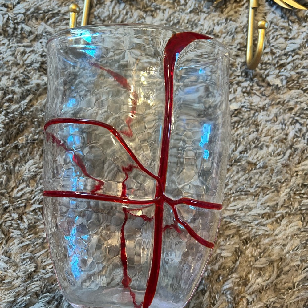 Clear Glass Vase with Red Accents